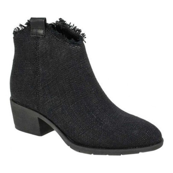 Black Frayed Fabric Ankle Western Heel Booties - Picture 6 of 14